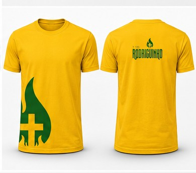 Camiseta Tio Rodriguinho amarela, frente e costas