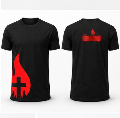 Camiseta Tio Rodriguinho preta, frente e costas