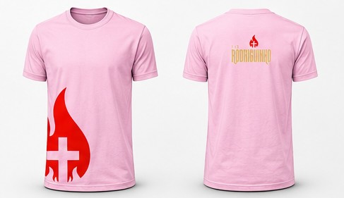 Camiseta Tio Rodriguinho rosa, frente e costas